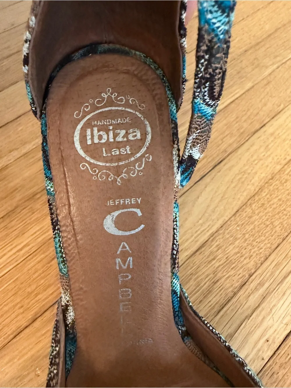 Jeffrey Campbell “Bette” Women’s Blue Patterned Wedge Sandals